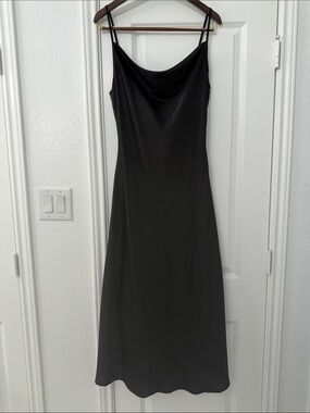 Black Slip Midi Dress with Cowl Neck